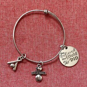 BASEBALL CHARM BANGLE BRACELET INSPIRATIONAL